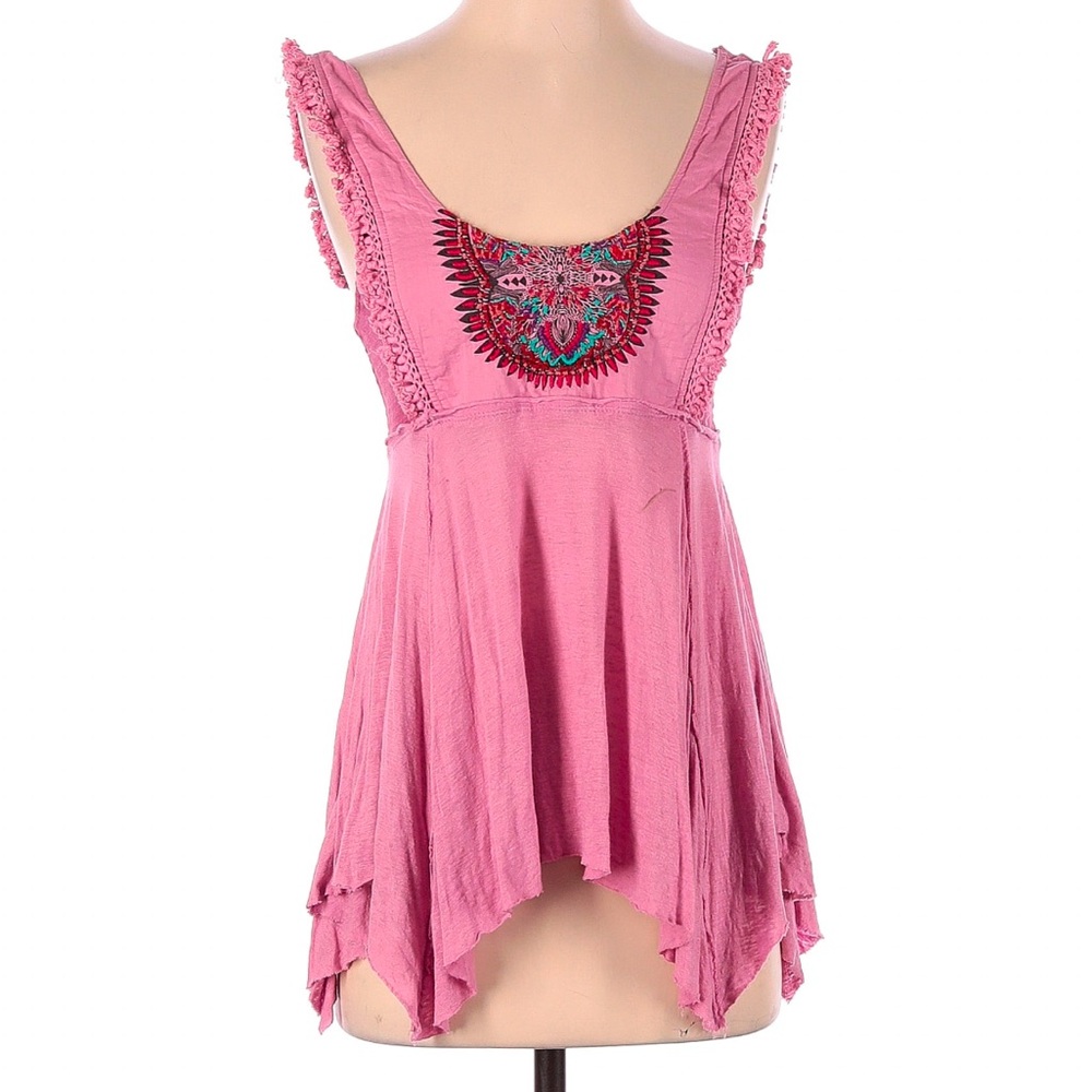 Free People Pink Embroidered Flowy Tank Top Size XS